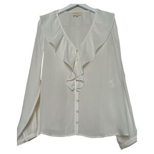 Sezane v-neck ruffle collar blouse. Ivory, size 34 FR, 2 US